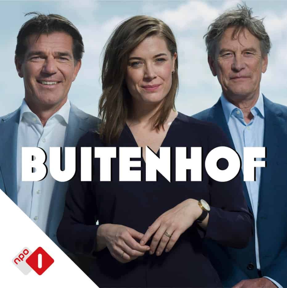 Promotional image for the Buitenhof programme, featuring Jaap Scholten discussing aid and his book about the Ukraine war.
