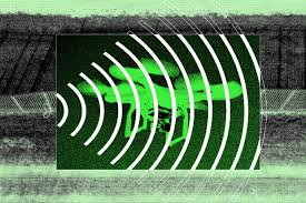 Abstract graphic representing signal jamming to disrupt drone radio and GPS signals.