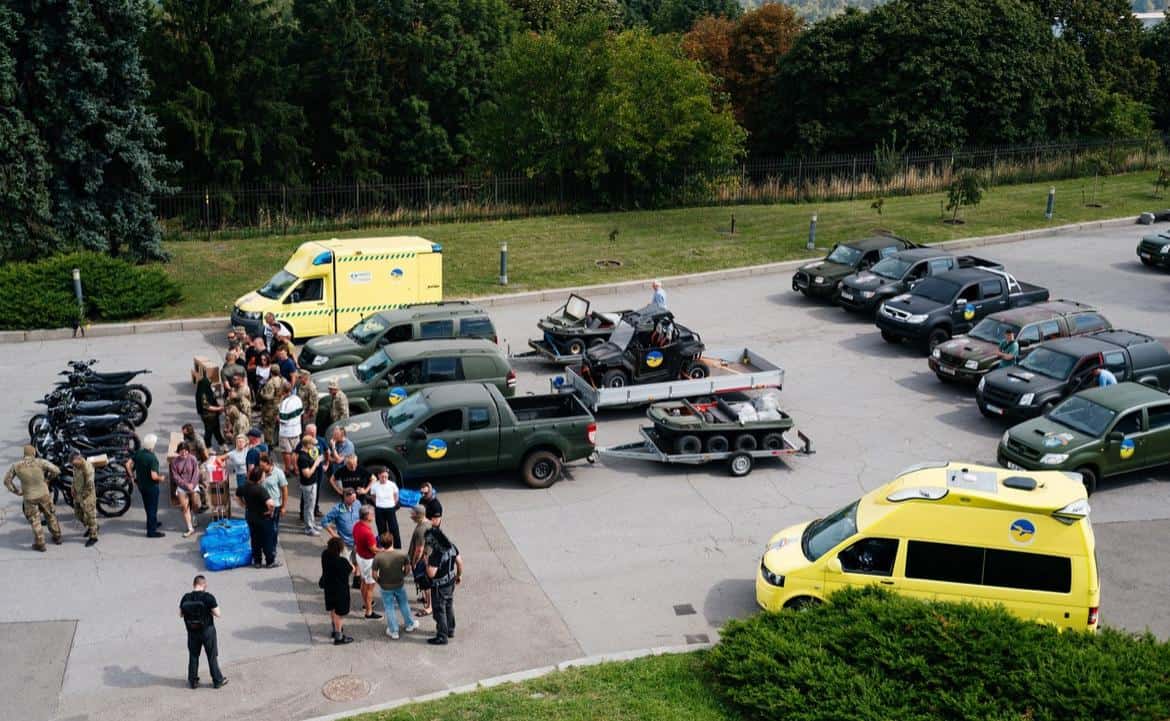 SUVs and pickup trucks for frontline logistics and mobility, provided to Ukrainian forces by Protect Ukraine.
