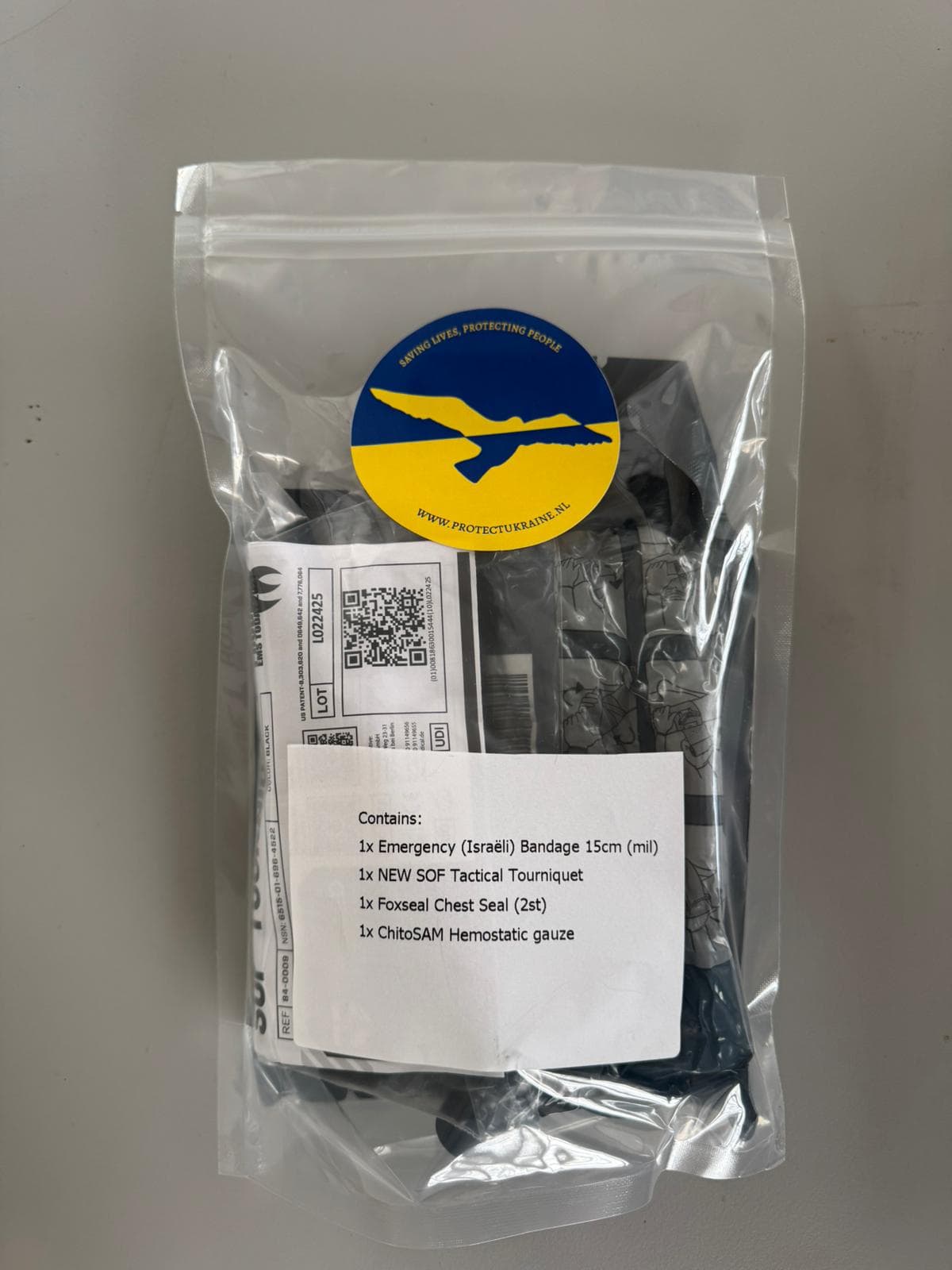 Trauma kit provided by Protect Ukraine for front-line service members.